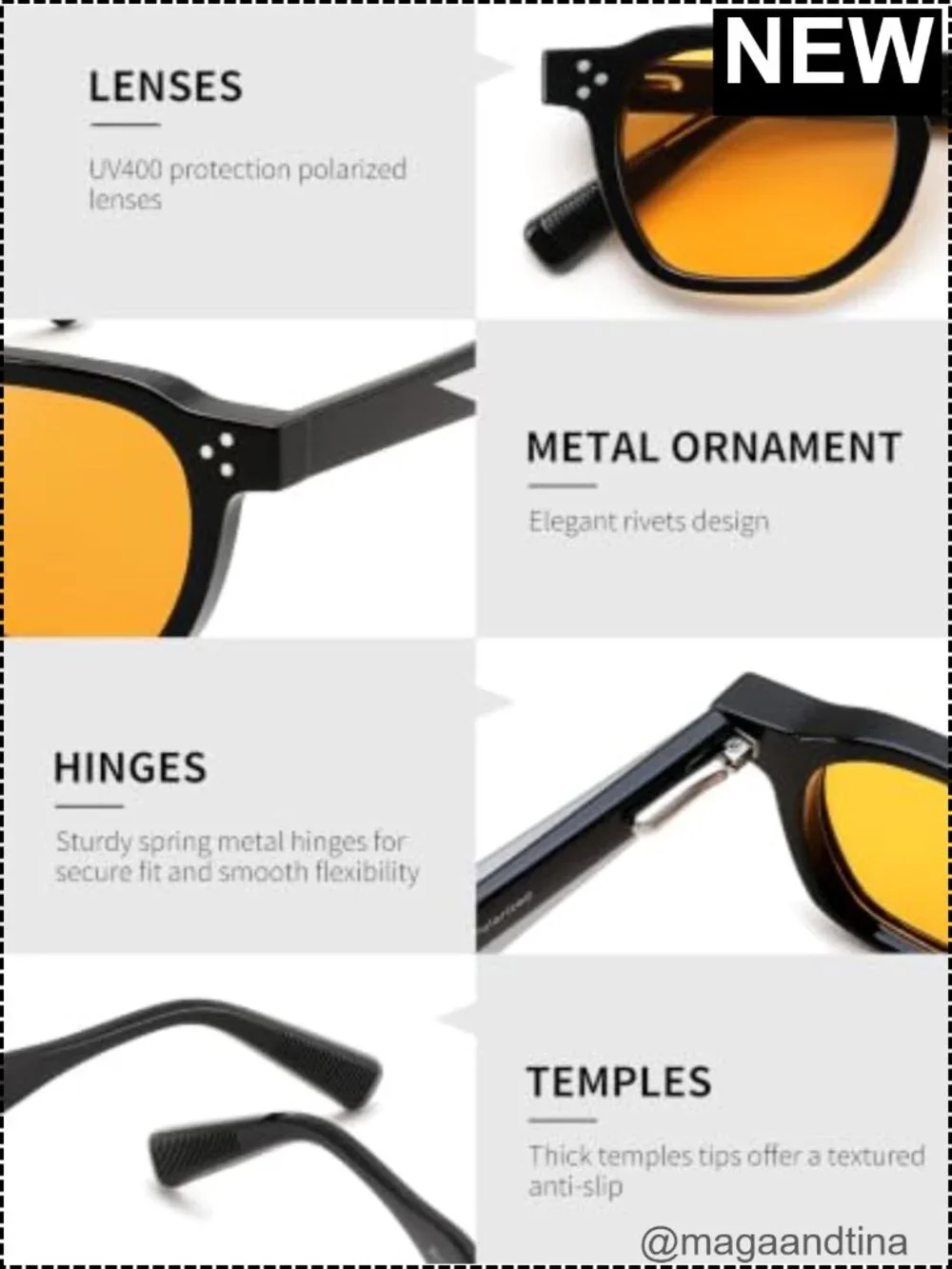 Retro Thick Frame Polarized Square Sunglasses UV400 TAC Lens Unisex